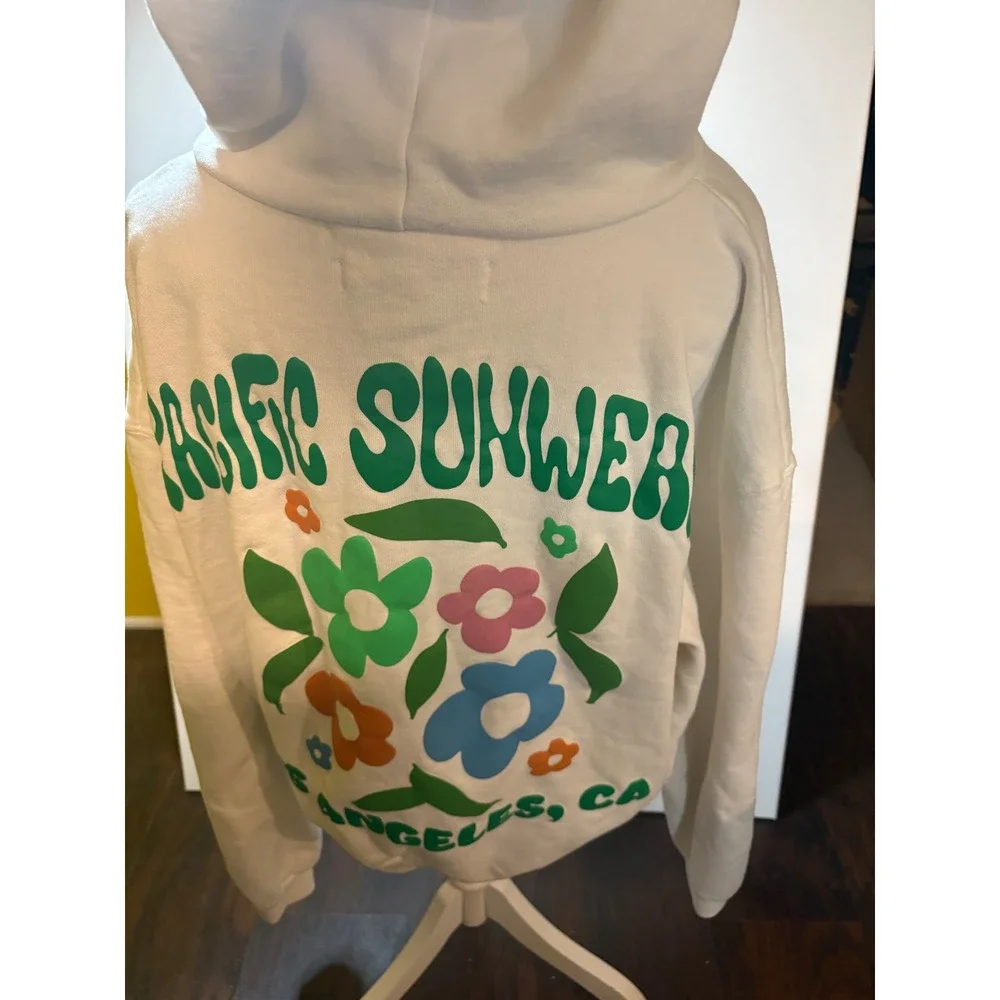 PacSun Pacific Sunwear Los Angeles Flower Hoodie Sweatshirt Cream Men XL Graphic